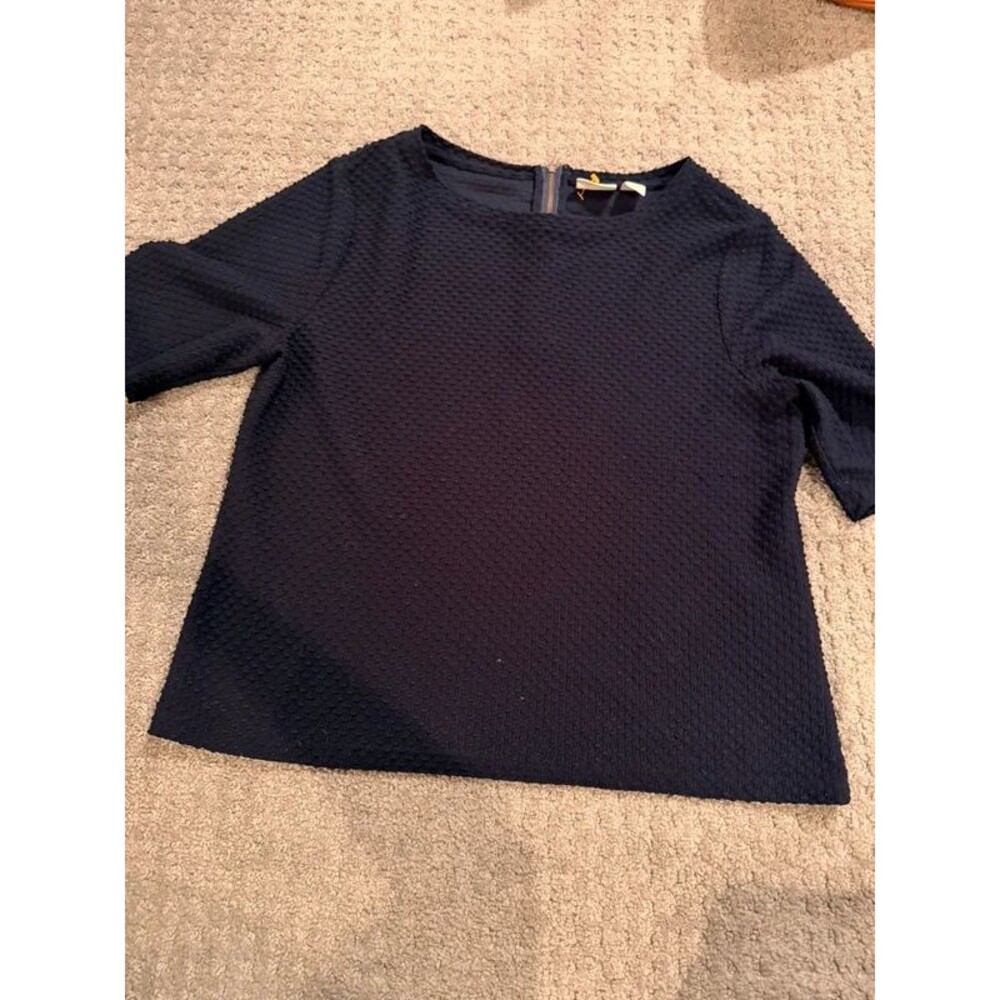 Chico's Navy Blue Textured Jacquard Knit Top Size 1 (US 8/10) Exposed Back Zip